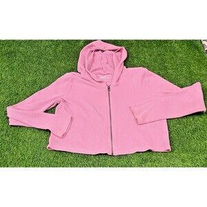 HOLLISTER WAFFLE FULL-ZIP HOODIE Womens Size Small Cropped Pink Cotton